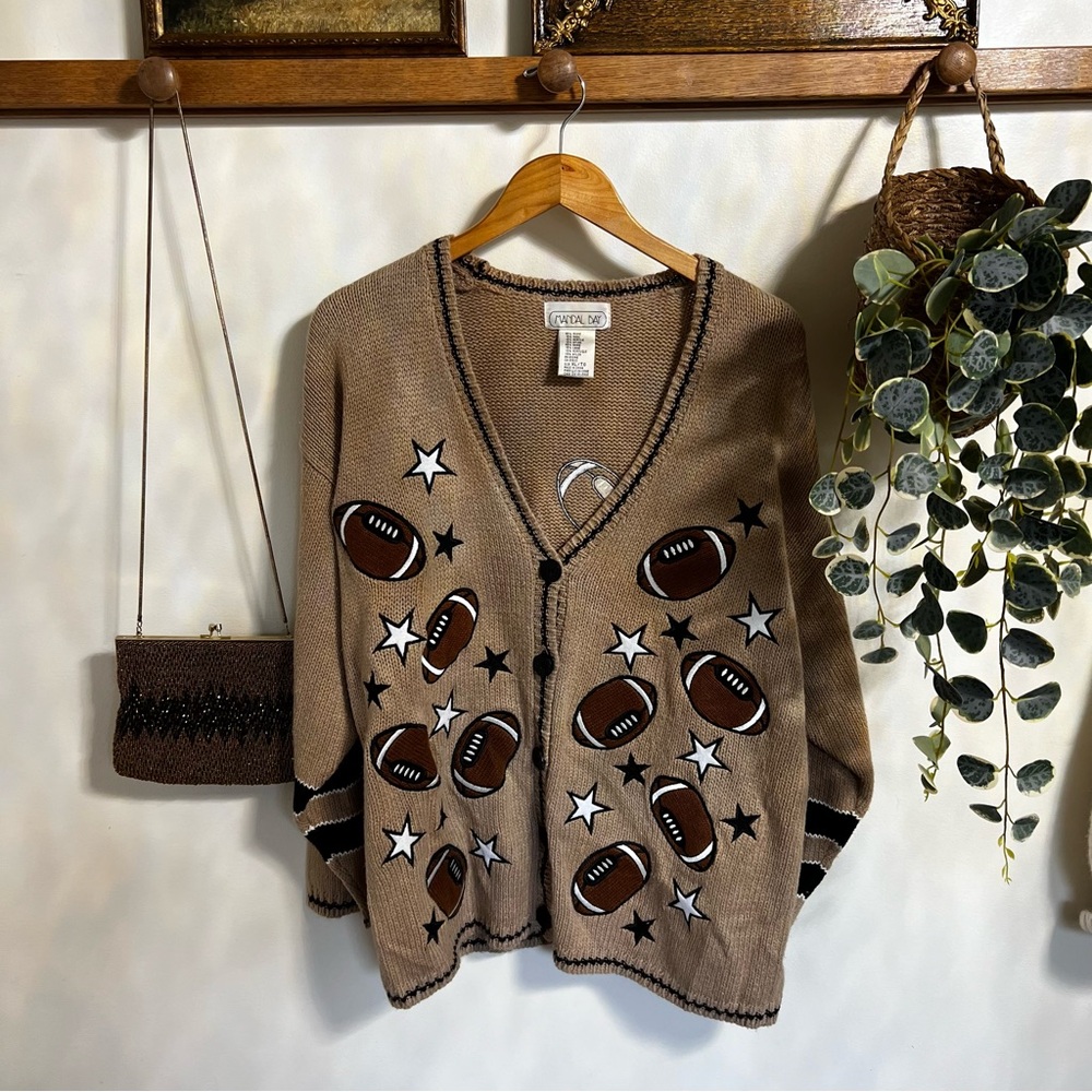 Vintage 90's Y2K Knit Wool Blend Varsity Football Novelty Cardigan XL
